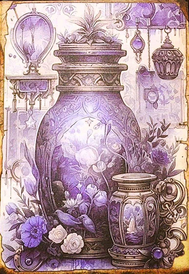 Purple Witches - Set of 10 4" x 6" Decoupage Wood Wall Panels
