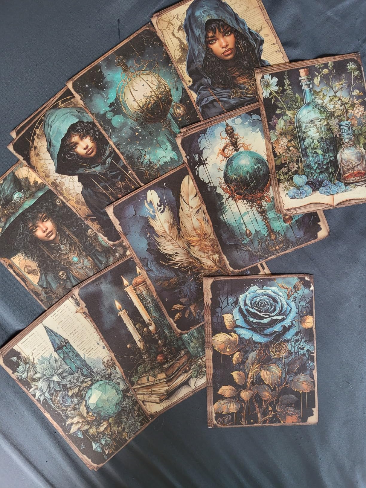 Blue Witches - Set of 10 4" x 6" Decoupage Wood Wall Panels