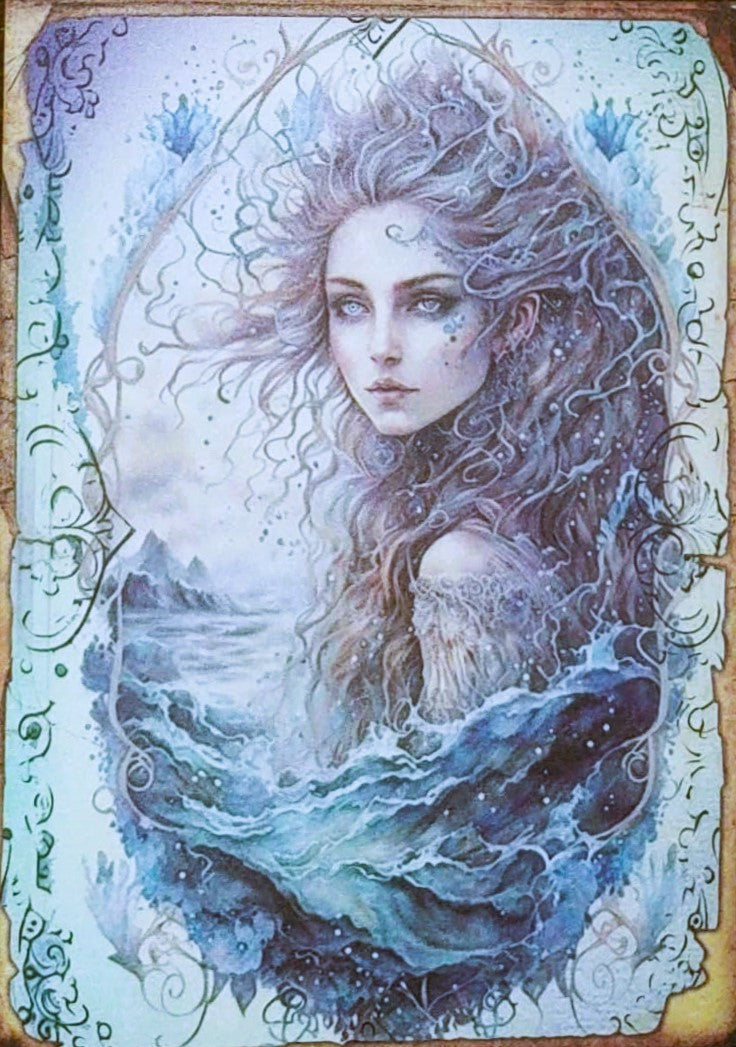 Ice Blue Witches - Set of 10 4" x 6" Decoupage Wood Panels