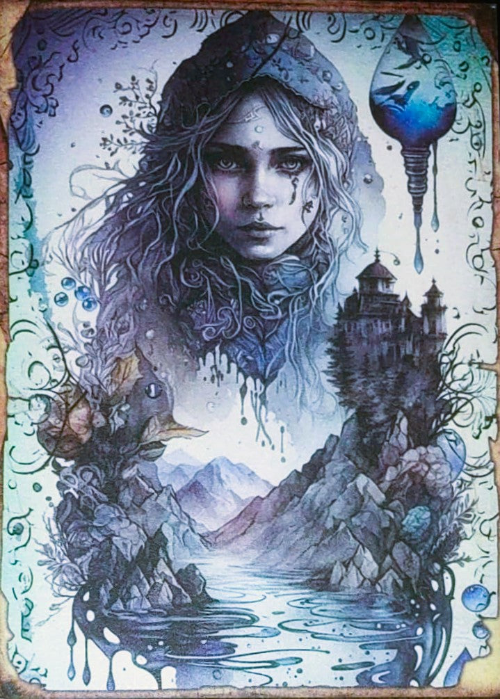 Ice Blue Witches - Set of 10 4" x 6" Decoupage Wood Panels