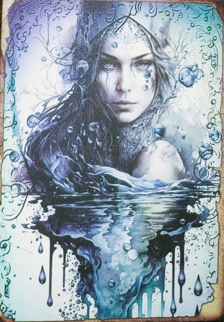 Ice Blue Witches - Set of 10 4" x 6" Decoupage Wood Panels