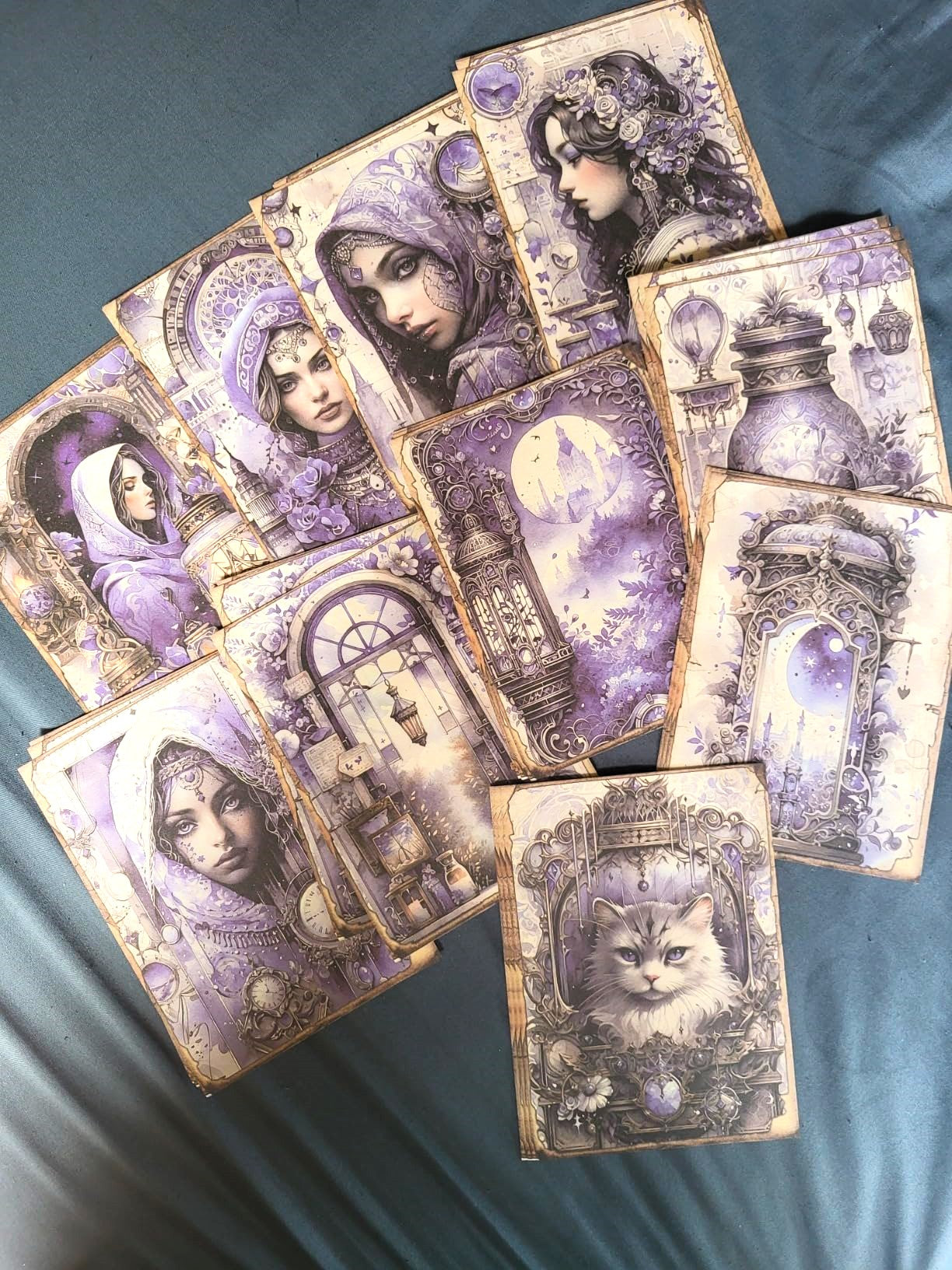 Purple Witches - Set of 10 4" x 6" Decoupage Wood Wall Panels