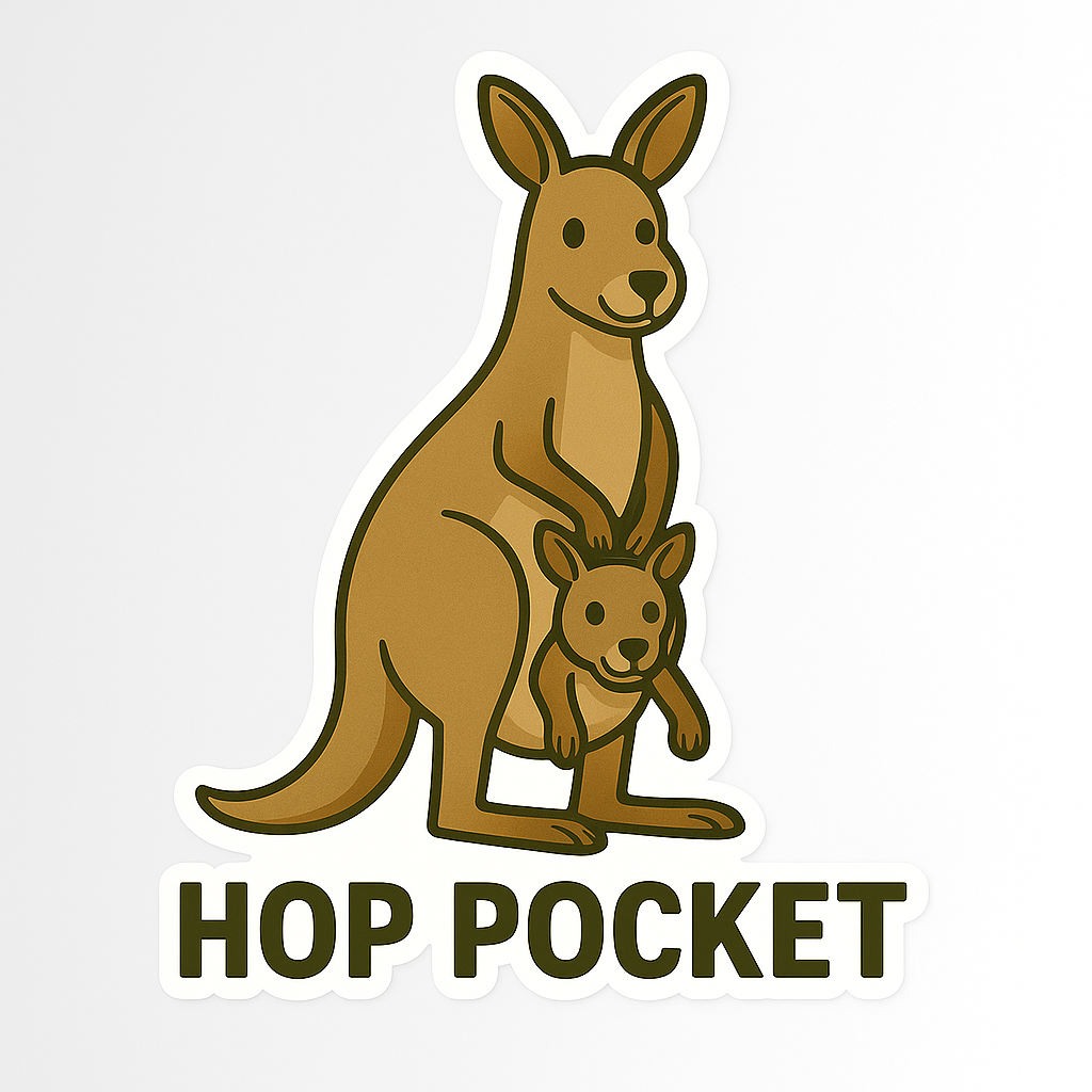 "HOP POCKET" Cute Funny Kangaroo with Joey Sticker