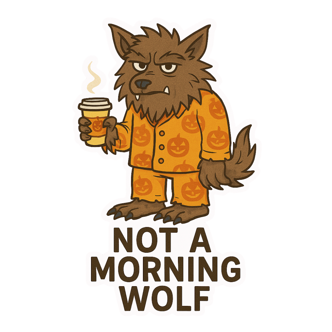 Funny Werewolf Halloween Sticker "Not a Morning Wolf"
