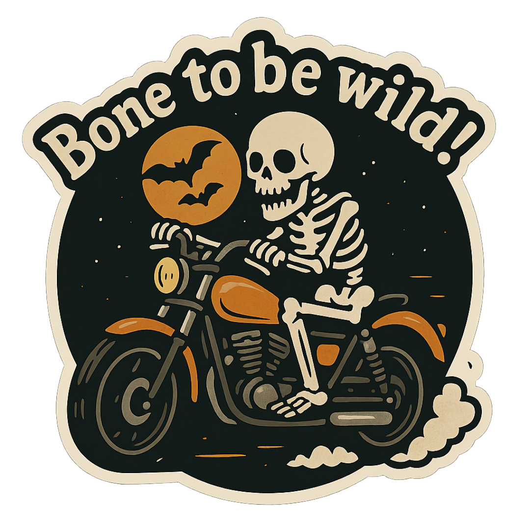 Funny Spooky Skeleton Halloween Sticker "Bone to be wild!"