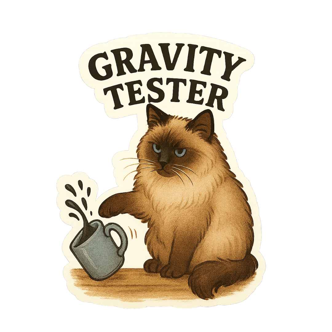 "Gravity Tester" Funny Sarcastic Siamese Cat Sticker