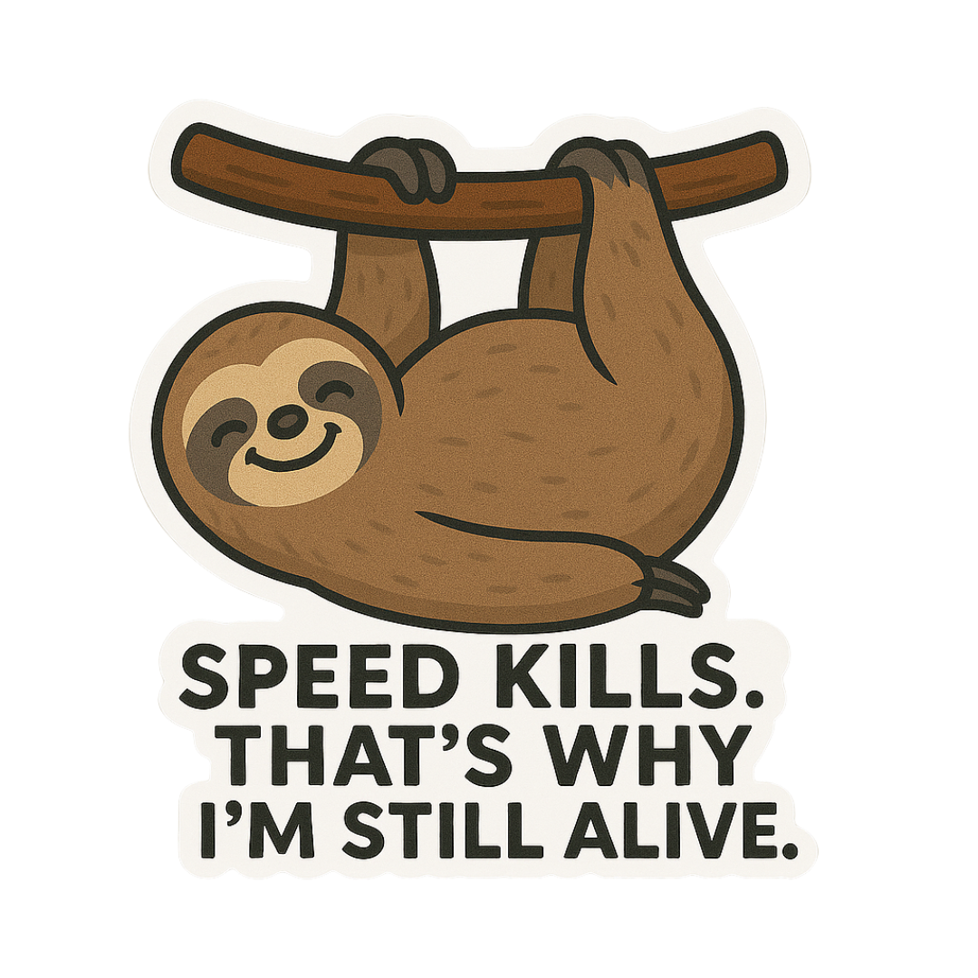 "Speed Kills..." Funny Sarcastic Sloth Sticker