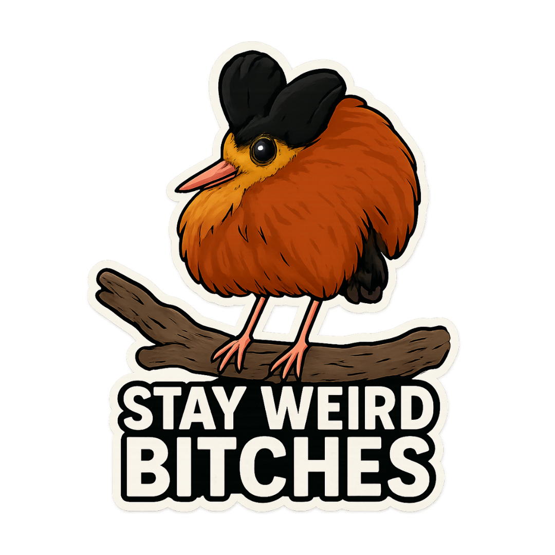 "Stay Weird Bitches" Funny Goofy Male Norwegian Ruff Bird