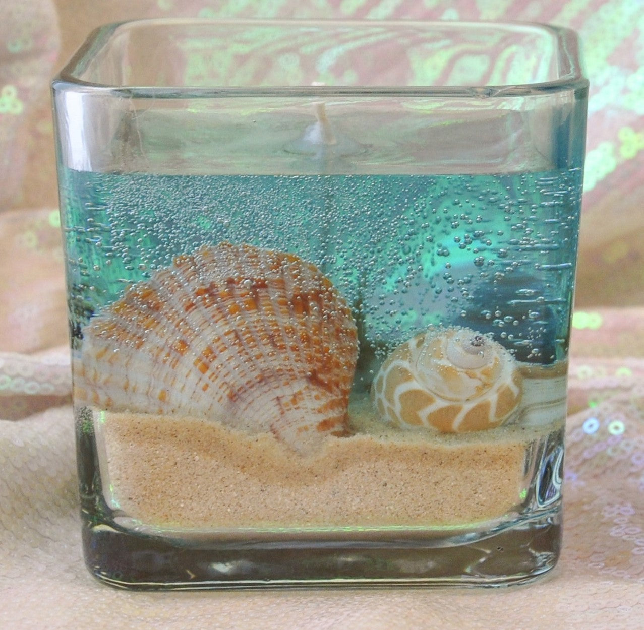 Seascape Gel Candle - Scented - Real Sand & Shells - 10 oz Square