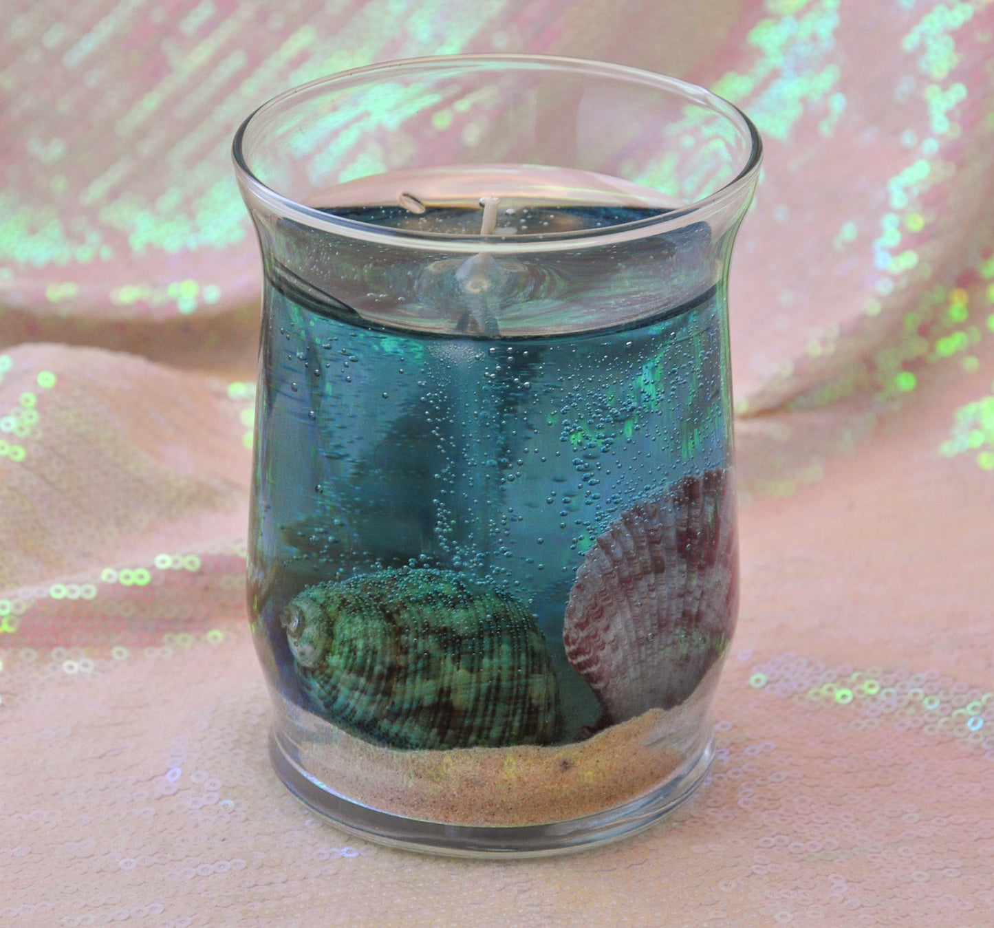 Seascape Gel Candle - Scented - Real Sand & Shells - 10 oz Hurricane Jar
