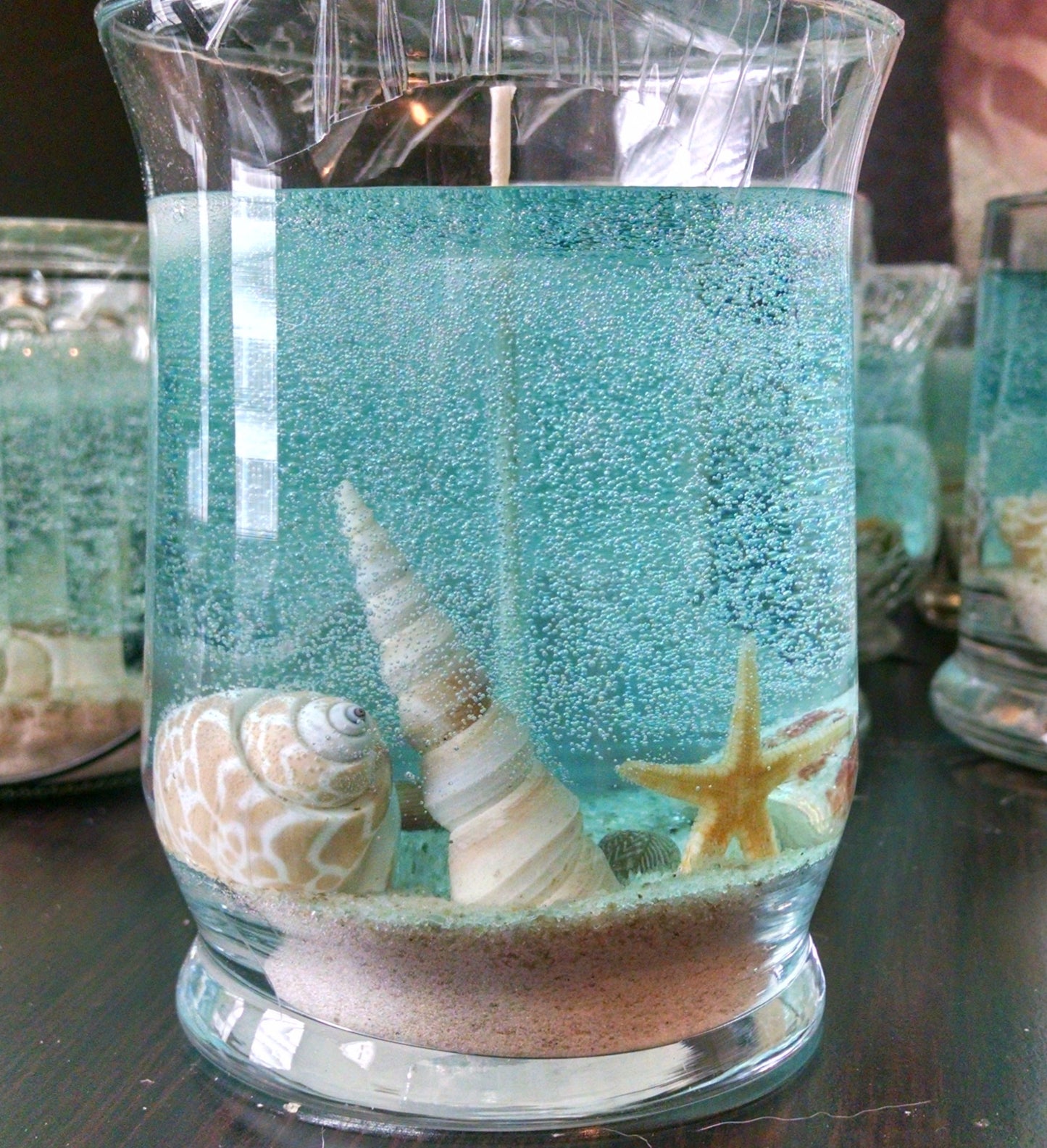 Seascape Gel Candle - Scented - Real Sand & Shells - 10 oz Hurricane Jar