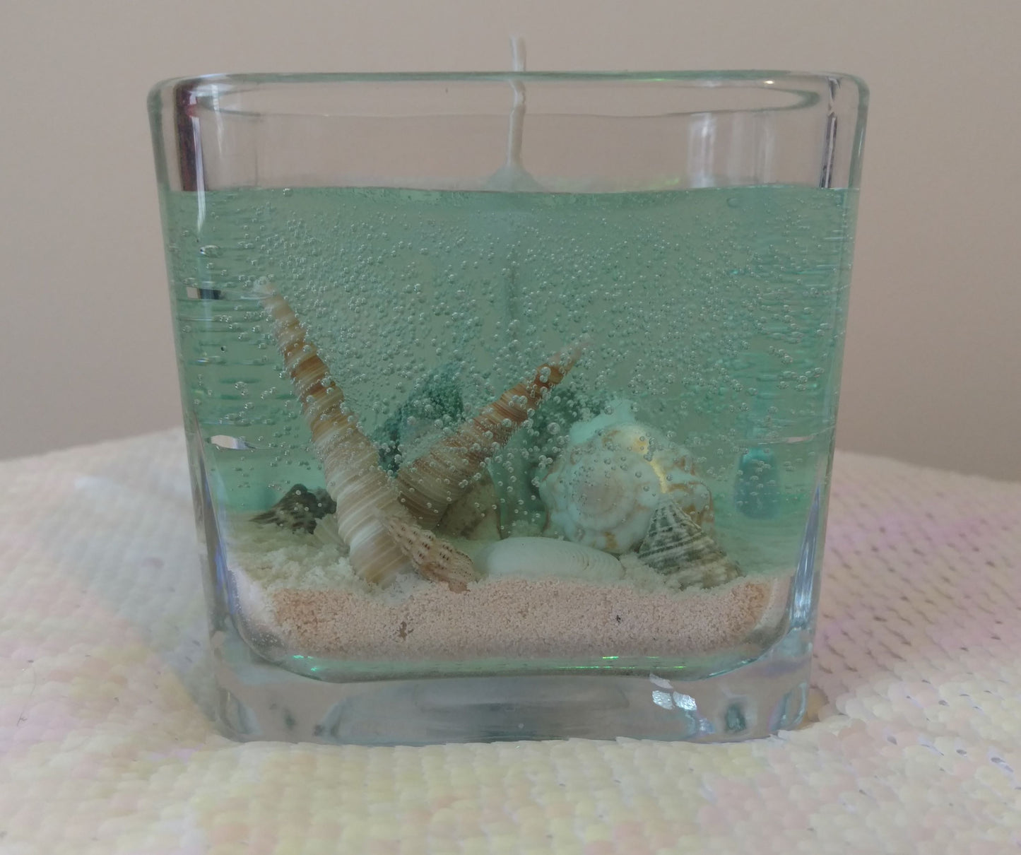 Seascape Gel Candle - Scented - Real Sand & Shells - 10 oz Square