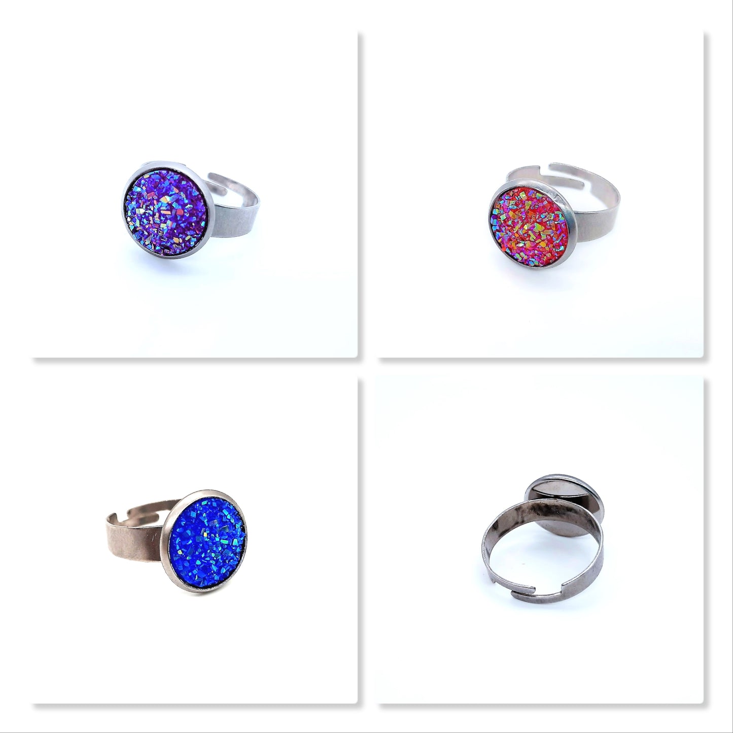 Iridescent Druzy Stainless Steel Ring - Adjustable