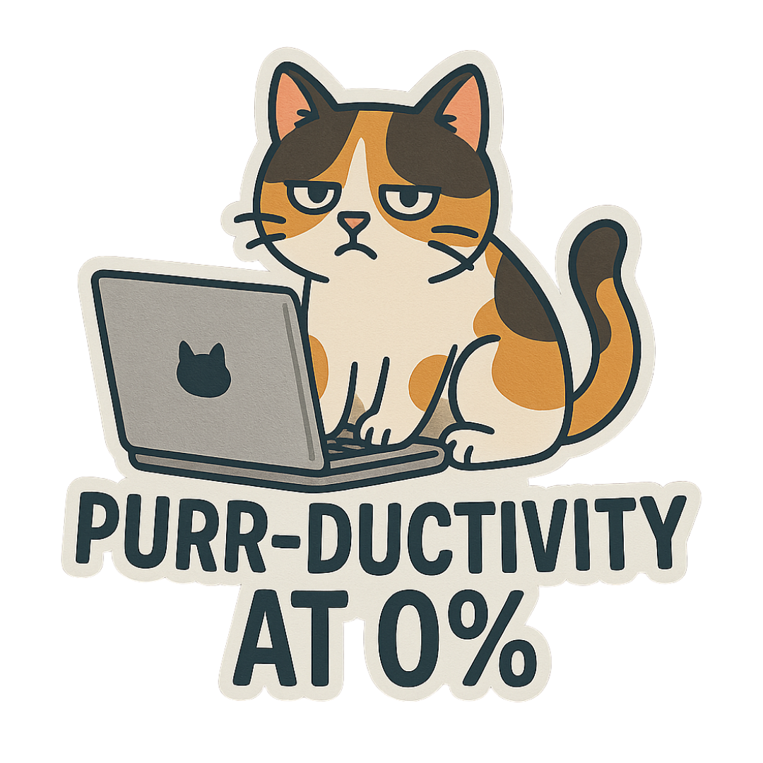 "Purr-Ductivity At 0%" Funny Sarcastic Cat Sticker