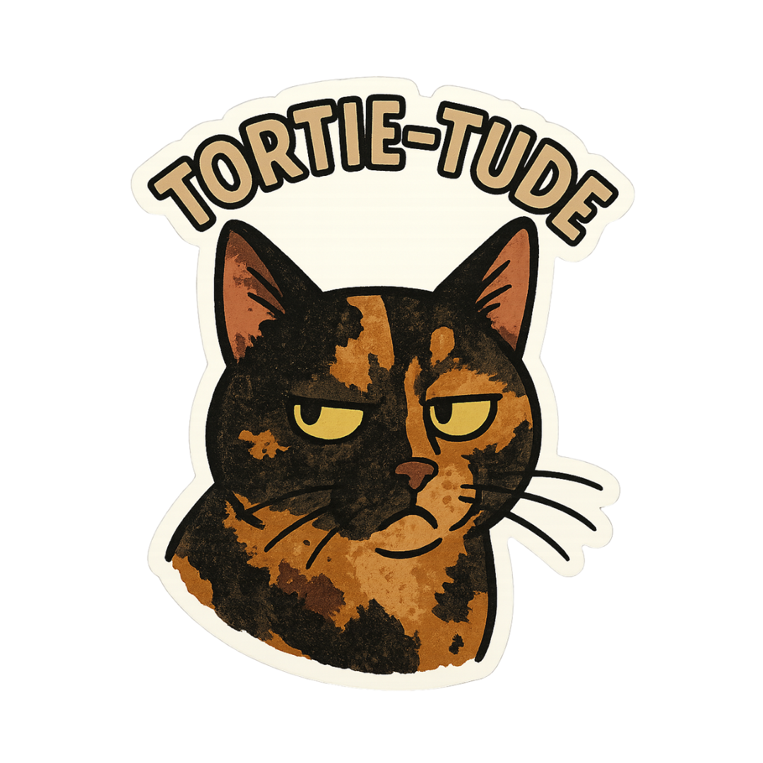 "Tortie-Tude" Cute Funny Sarcastic Tortoiseshell Cat Sticker