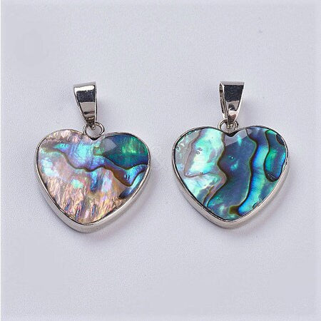Abalone / Paua Seashell Heart Pendant Necklace - Stainless Steel Hypoallergenic Chain - Lobster Claw Closure - Silver-Coated Brass Pendant