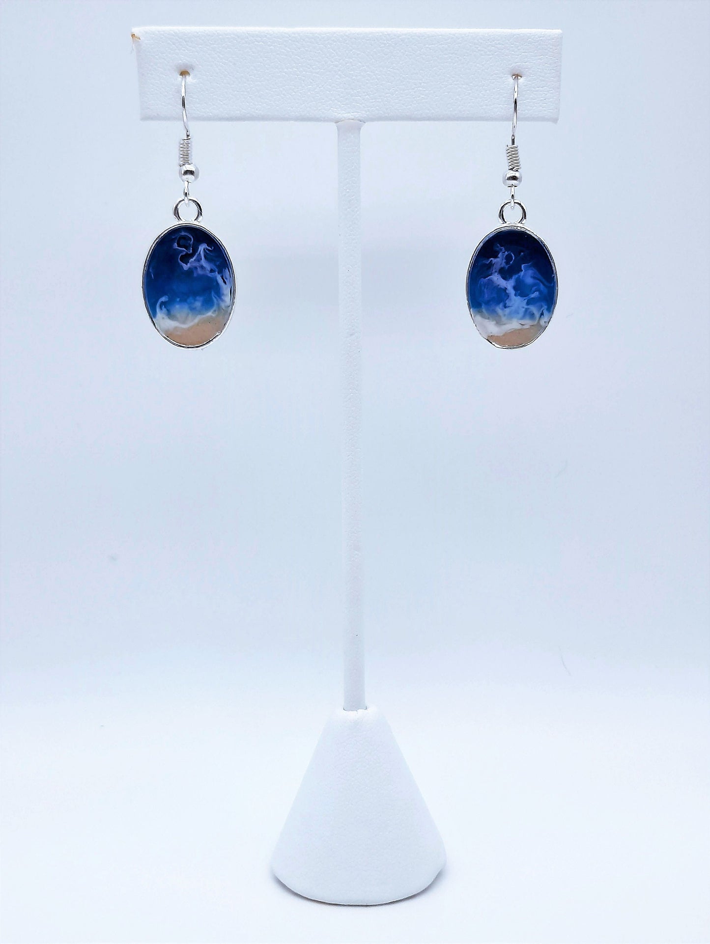 Real Sand Resin Waves Earrings/Oval Ocean Earrings/Beach Scene/Seascape Earrings/Made w/ Sand, Resin, Mica, & Hypoallergenic Stainless Steel