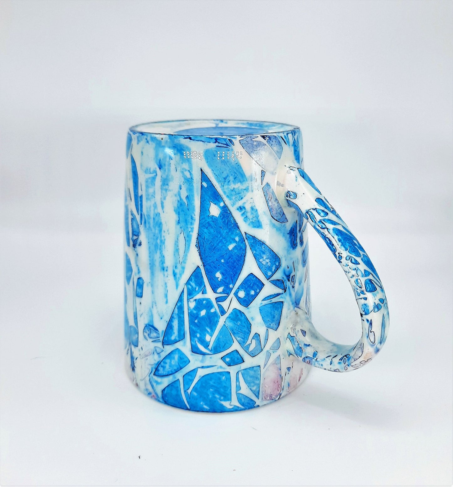 Blue Abstract Alcohol Ink 12 oz Ceramic Coffee Mug, Handpainted and Sealed with Resin, One of a Kind, Unique, Bright