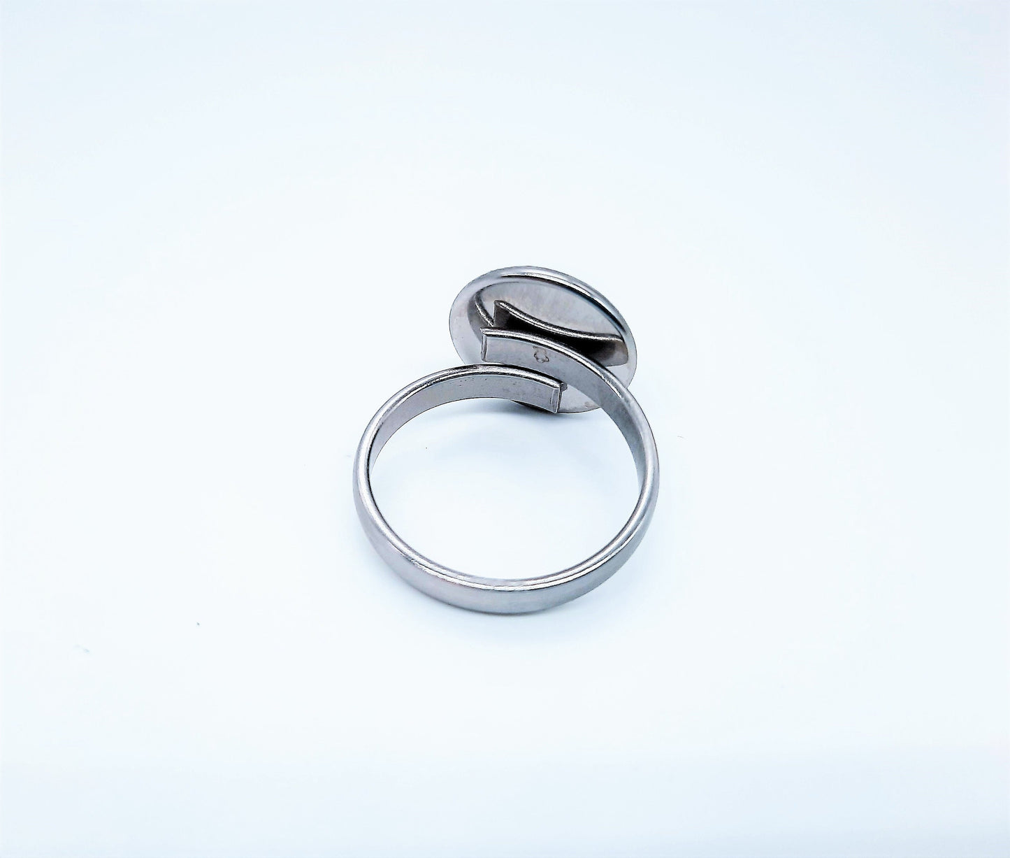 Handcrafted / Handmade Iridescent White Pearlescent Resin Ring, Hypoallergenic Silver Stainless Steel, Adjustable Band