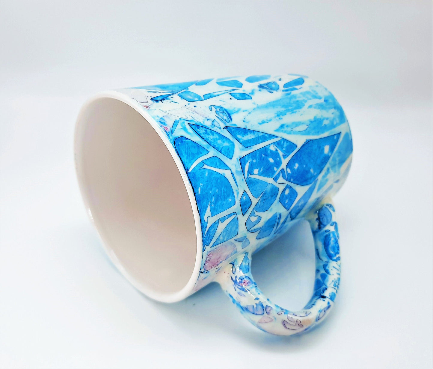 Blue Abstract Alcohol Ink 12 oz Ceramic Coffee Mug, Handpainted and Sealed with Resin, One of a Kind, Unique, Bright