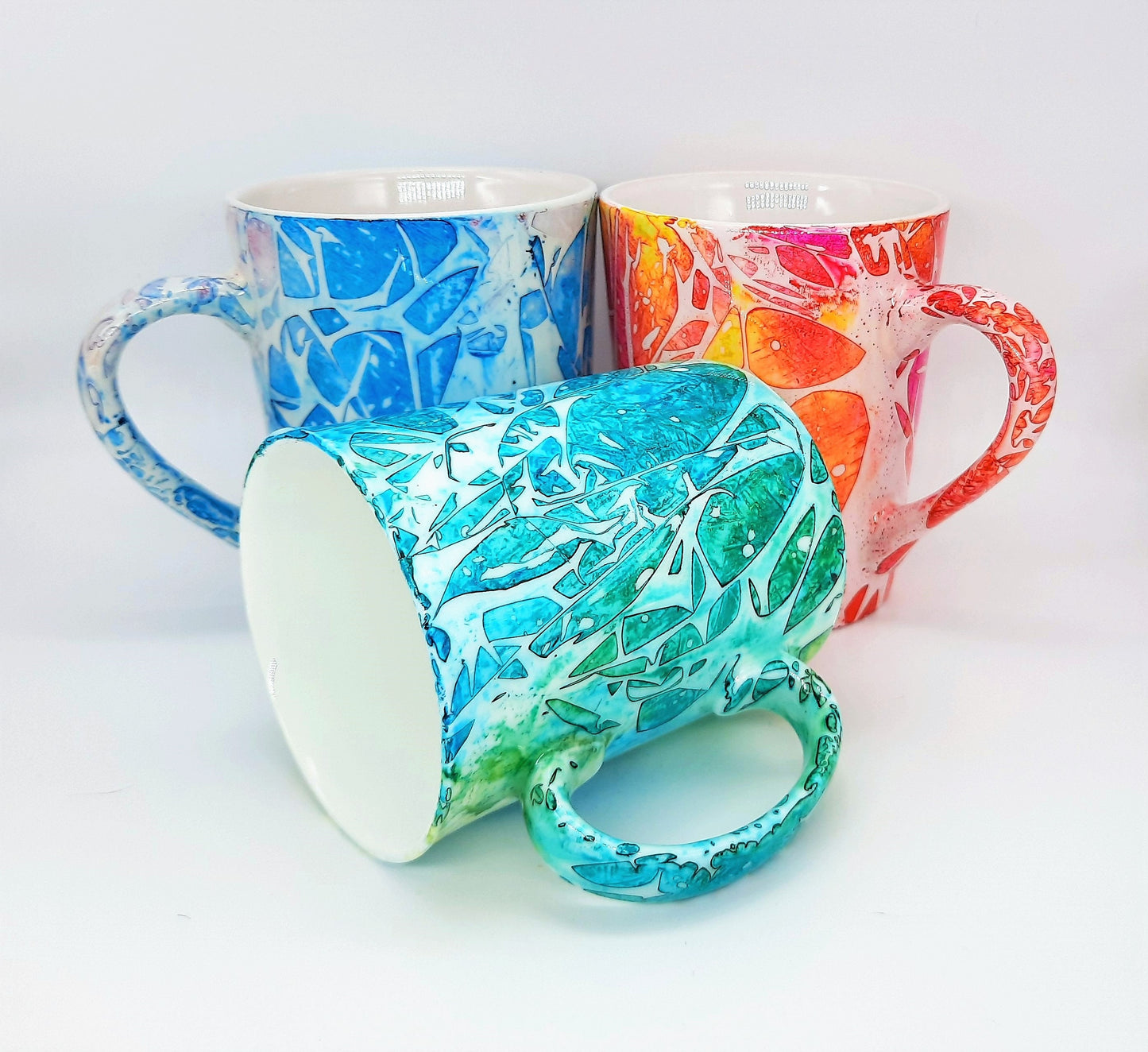 Blue Abstract Alcohol Ink 12 oz Ceramic Coffee Mug, Handpainted and Sealed with Resin, One of a Kind, Unique, Bright