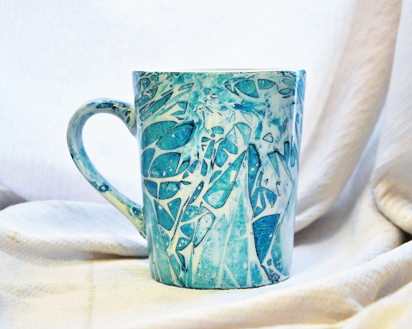 Blue Abstract Alcohol Ink 12 oz Ceramic Coffee Mug, Handpainted and Sealed with Resin, One of a Kind, Unique, Bright