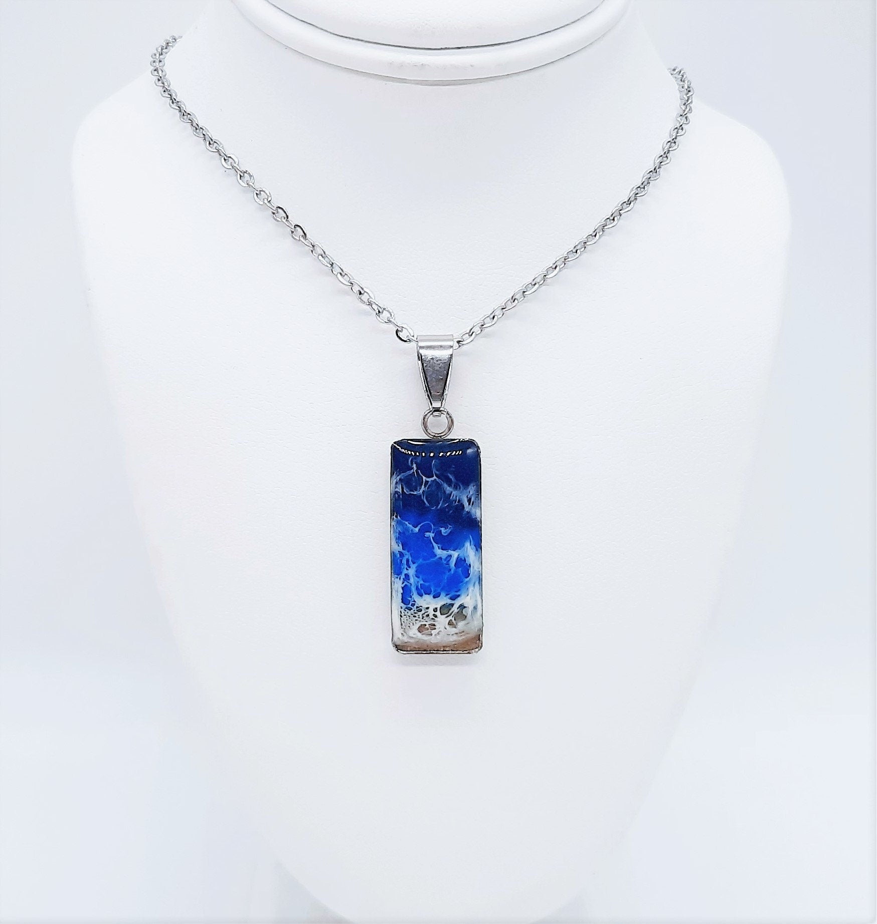 Rectangle Shaped Resin Seascape Necklace Slightly Askew Art Rectangle Shaped Resin Seascape Necklace Slightly Askew Art