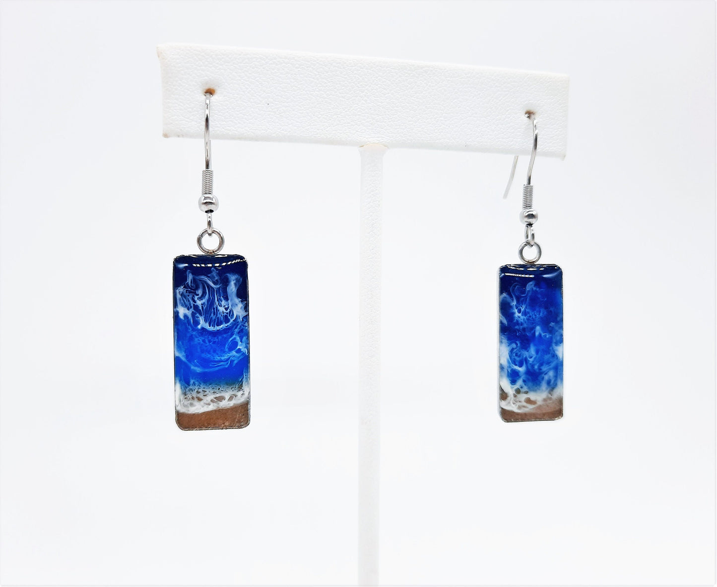 Resin Waves Rectangle Ocean Earrings & Necklace Set / Ocean Jewelry / Beach Scene / Made w/ Sand, Resin, Mica, Hypoallergenic Steel