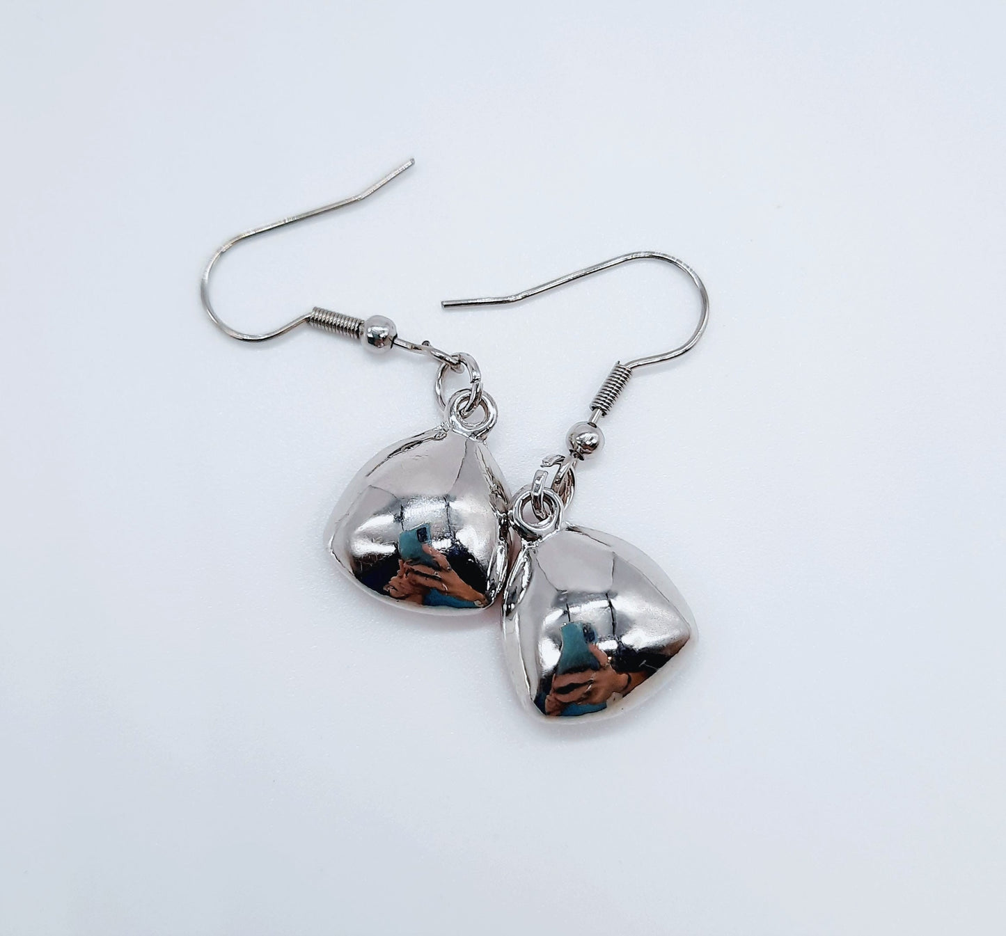 Handmade / Handcrafted Multifaceted Red Rhinestone Triangle Pendant Earrings - Hypoallergenic Stainless Steel Ear Wire Hooks - Ruby / Garnet