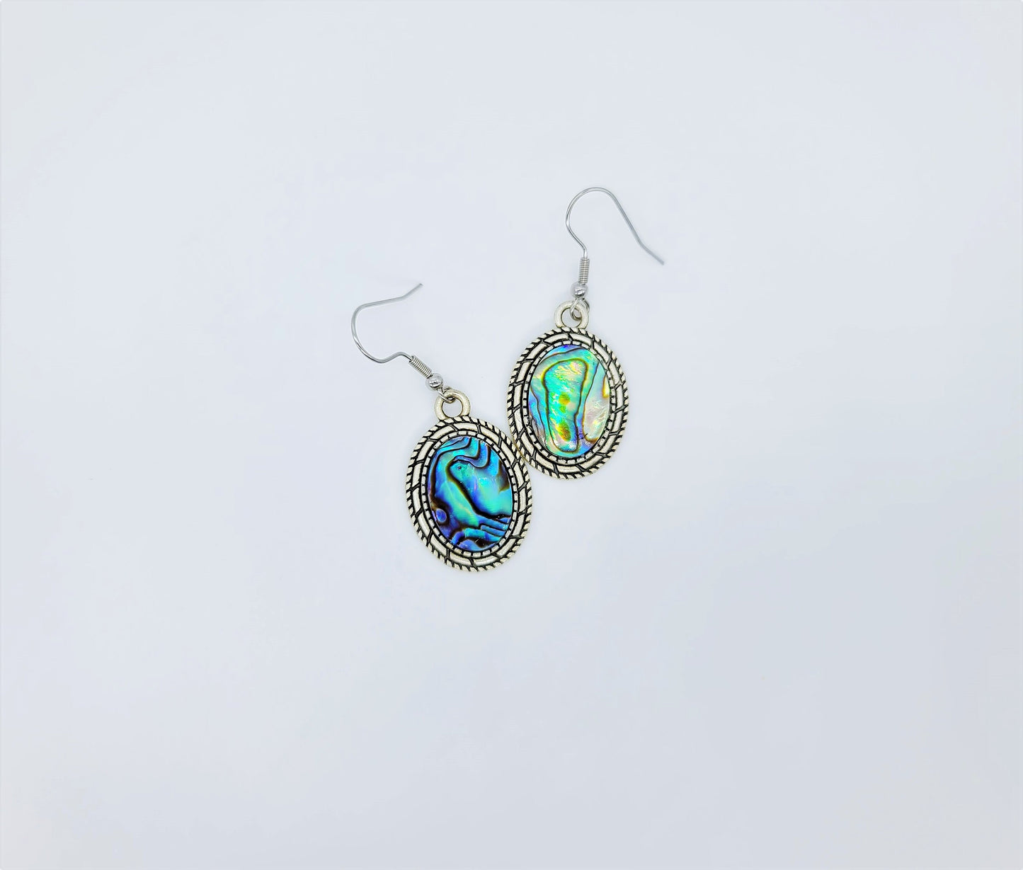 Handcrafted Natural Abalone Seashell / Paua Shell Earrings / Tibetan Style / Made with Hypoallergenic Silver Stainless Steel Ear Wire Hooks