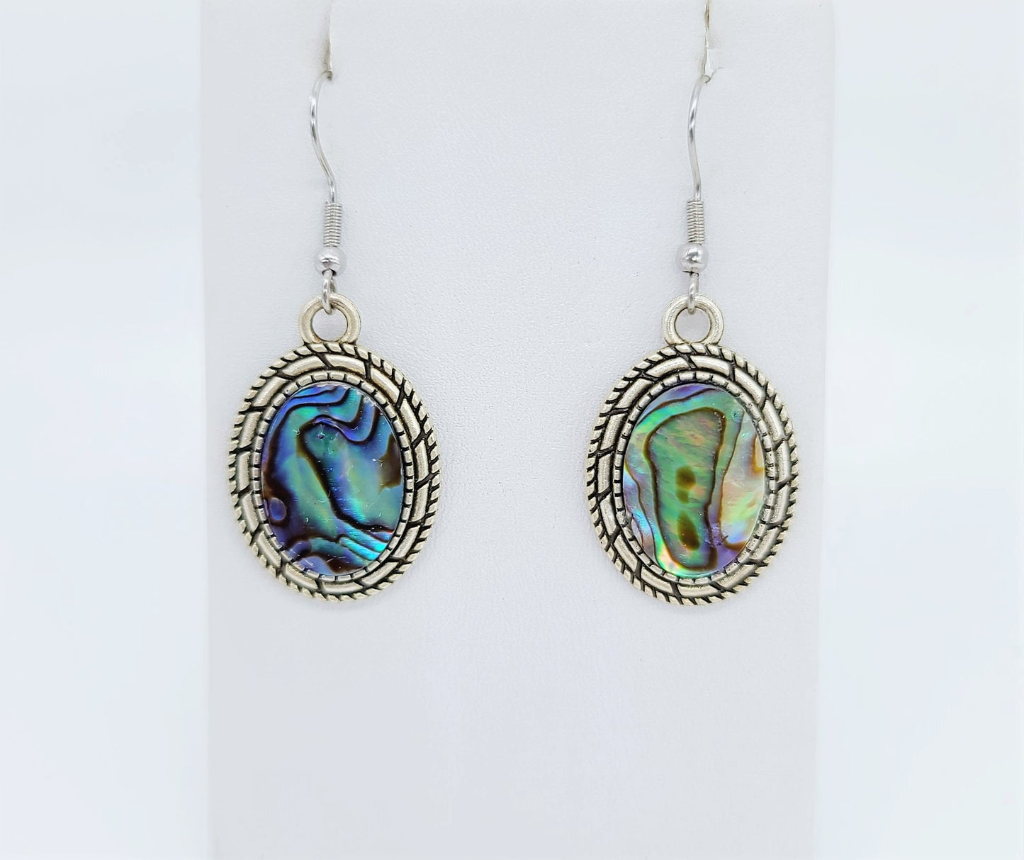 Handcrafted Natural Abalone Seashell / Paua Shell Earrings / Tibetan Style / Made with Hypoallergenic Silver Stainless Steel Ear Wire Hooks