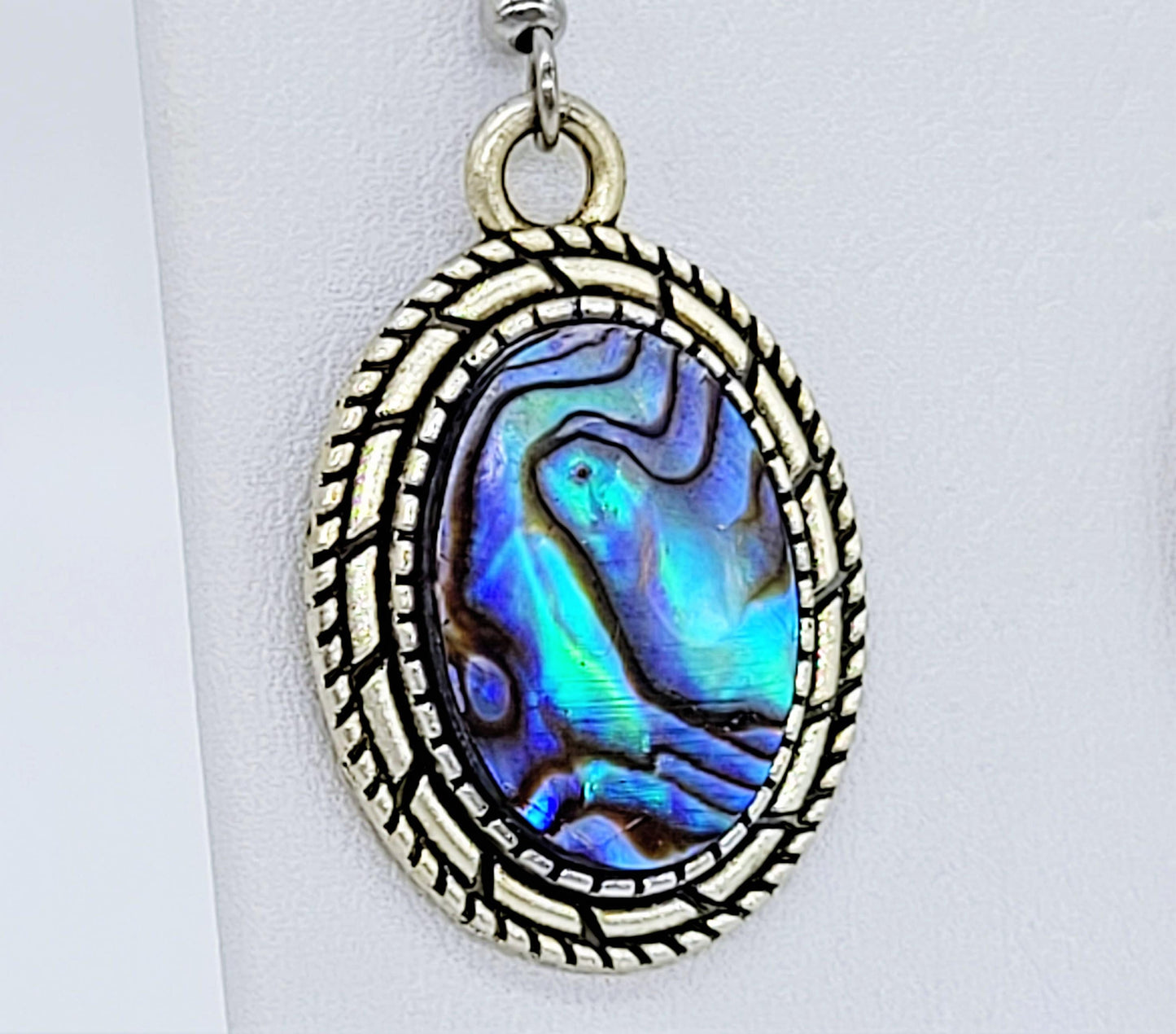 Handcrafted Natural Abalone Seashell / Paua Shell Earrings / Tibetan Style / Made with Hypoallergenic Silver Stainless Steel Ear Wire Hooks