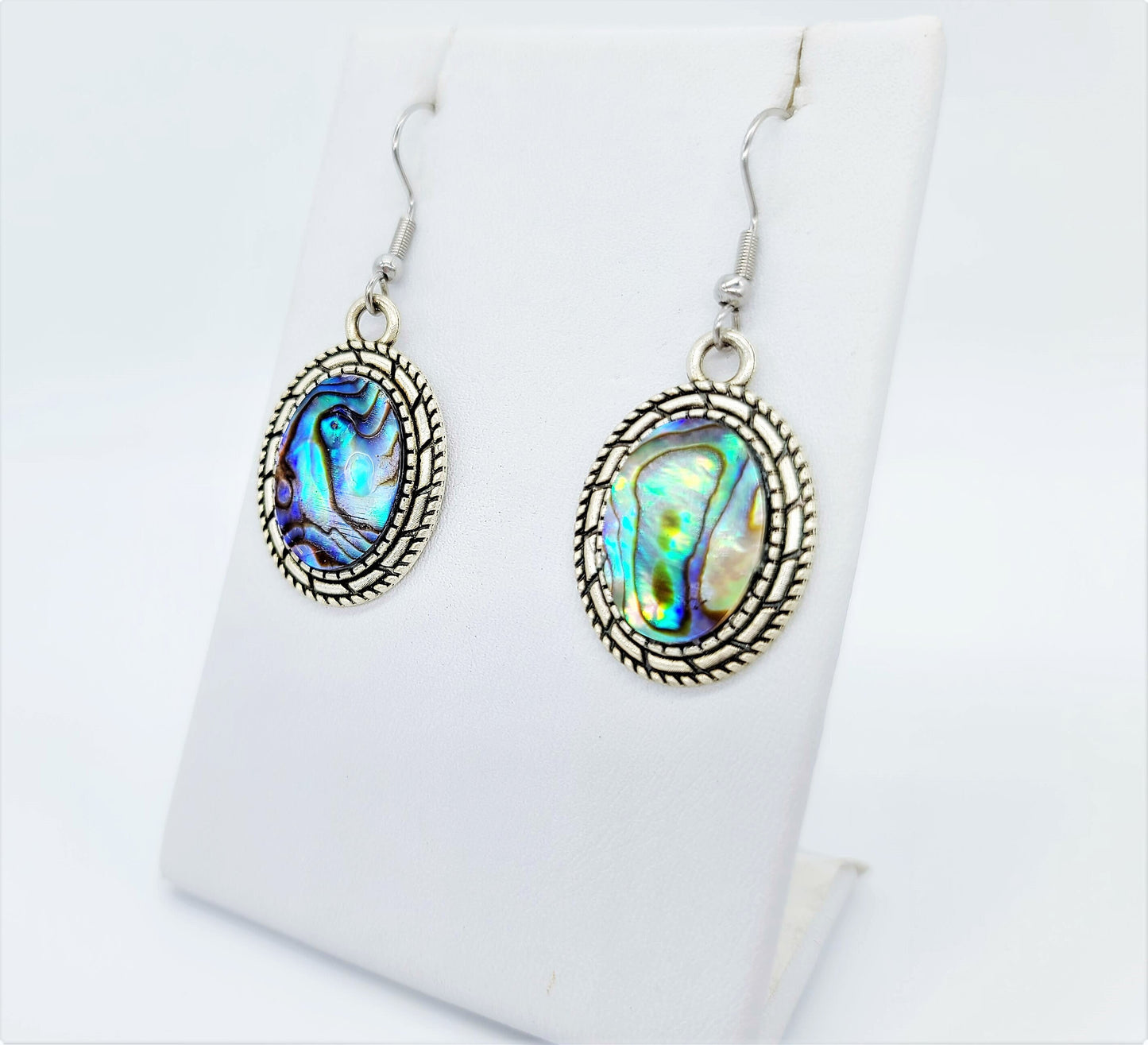 Handcrafted Natural Abalone Seashell / Paua Shell Earrings / Tibetan Style / Made with Hypoallergenic Silver Stainless Steel Ear Wire Hooks