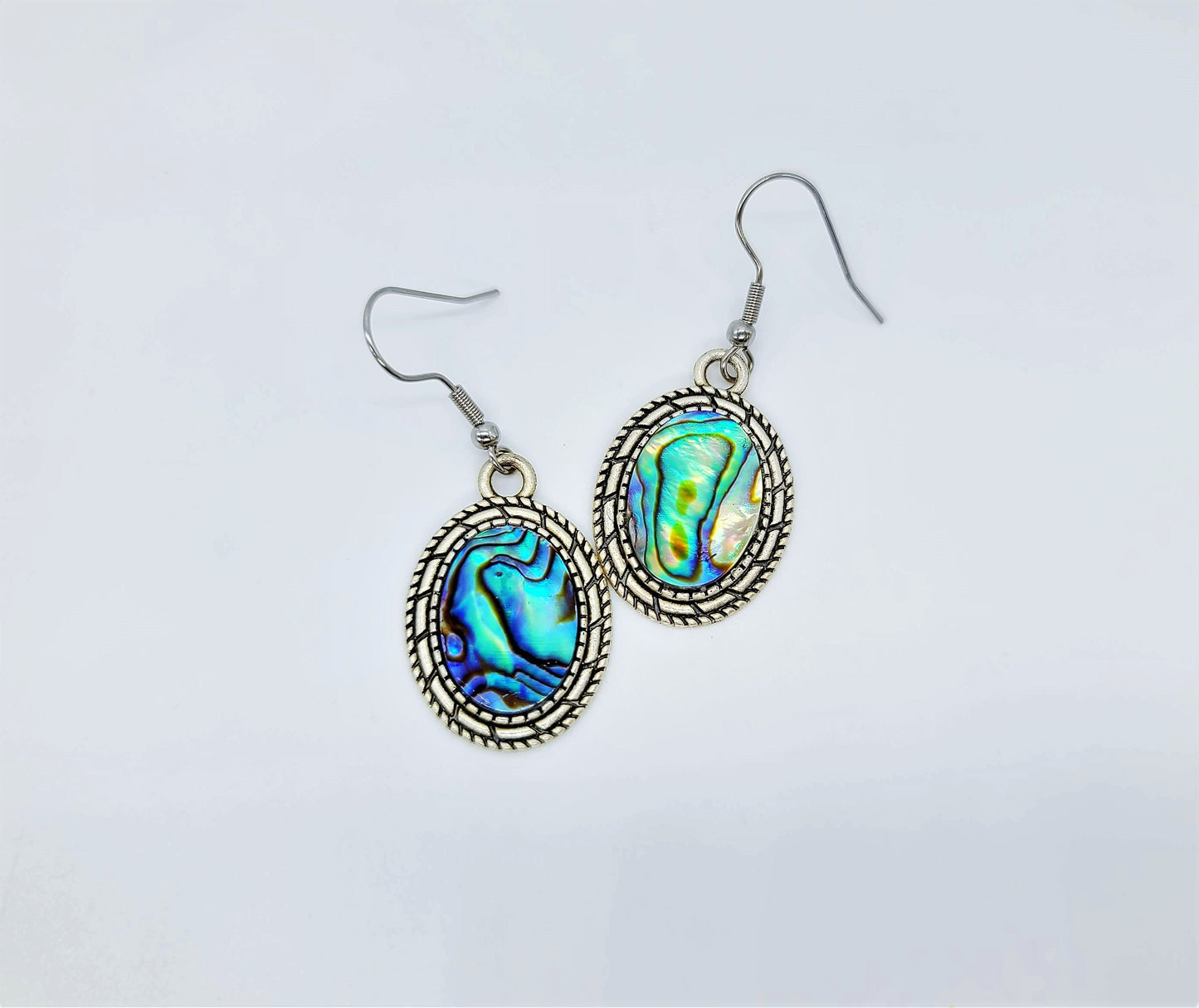 Handcrafted Natural Abalone Seashell / Paua Shell Earrings / Tibetan Style / Made with Hypoallergenic Silver Stainless Steel Ear Wire Hooks