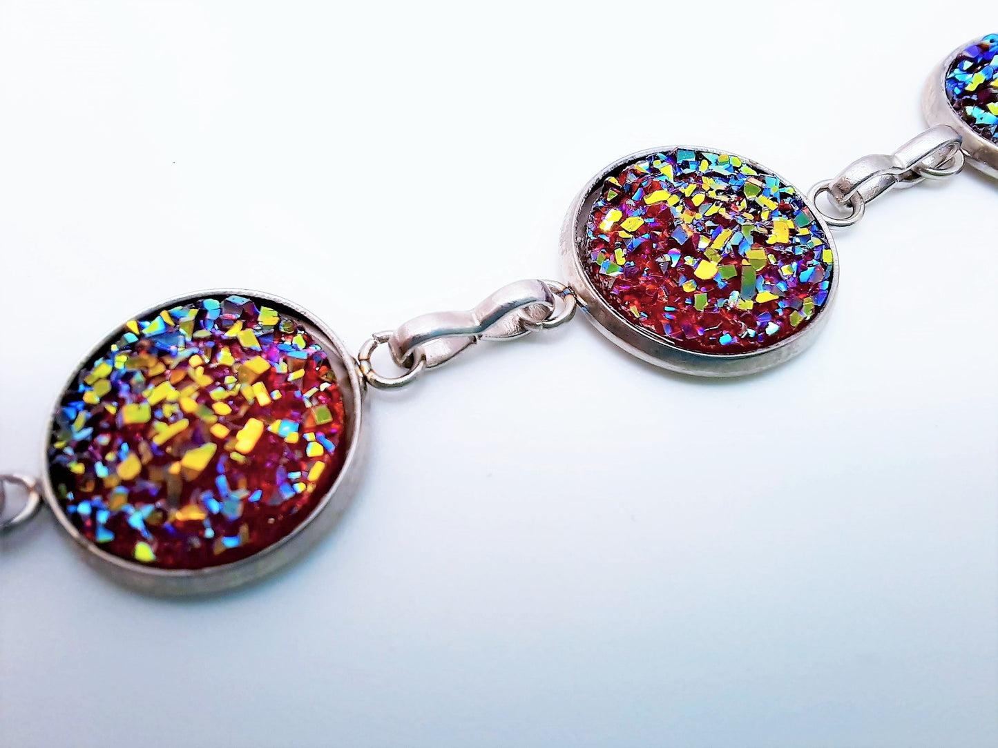 Iridescent Druzy Stone Link Bracelet