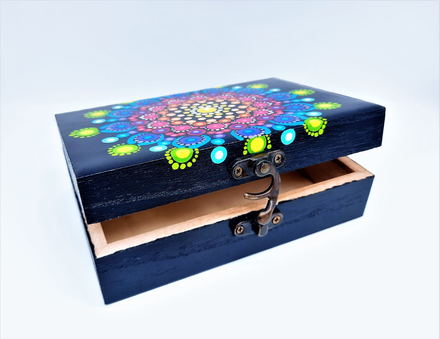 Handpainted Rainbow Dot Mandala Keepsake / Jewelry / Trinket Box
