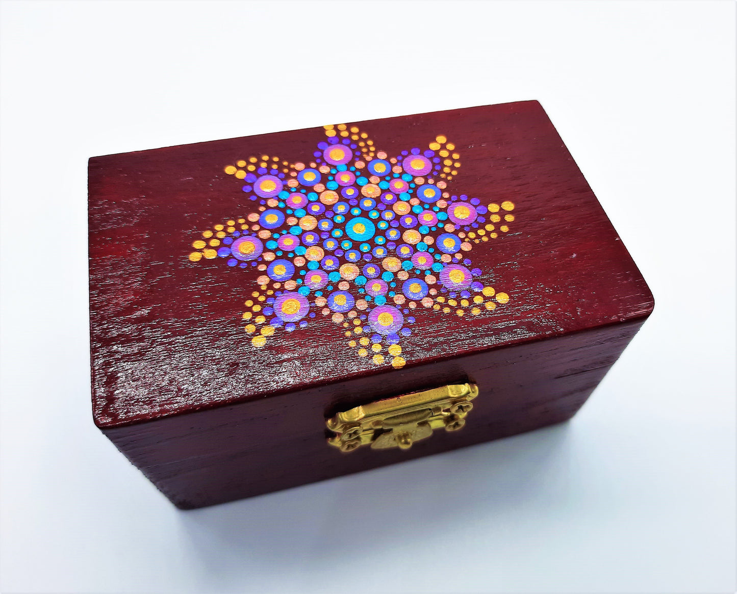 Mini Handpainted Rainbow Dot Mandala Keepsake / Jewelry / Trinket Box