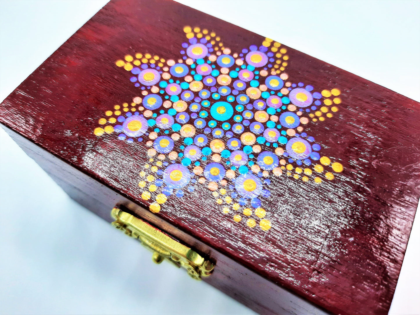 Mini Handpainted Rainbow Dot Mandala Keepsake / Jewelry / Trinket Box