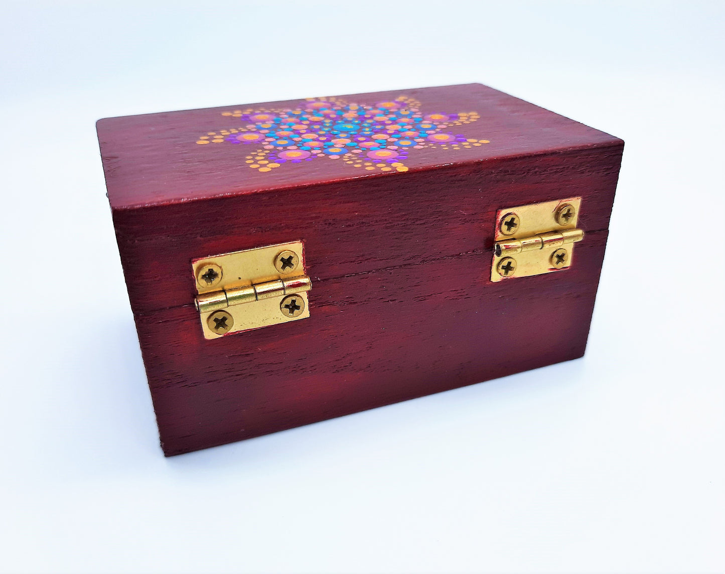 Mini Handpainted Rainbow Dot Mandala Keepsake / Jewelry / Trinket Box