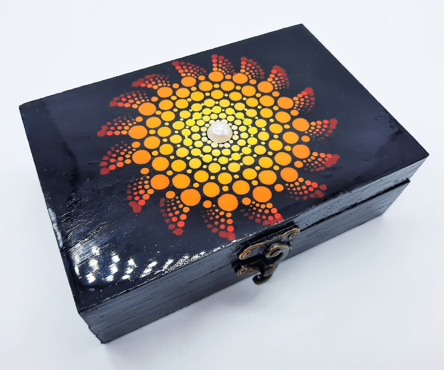 Handpainted Rainbow Dot Mandala Keepsake / Jewelry / Trinket Box