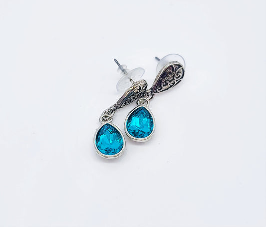 Light Blue Teardrop Scroll Post Earrings