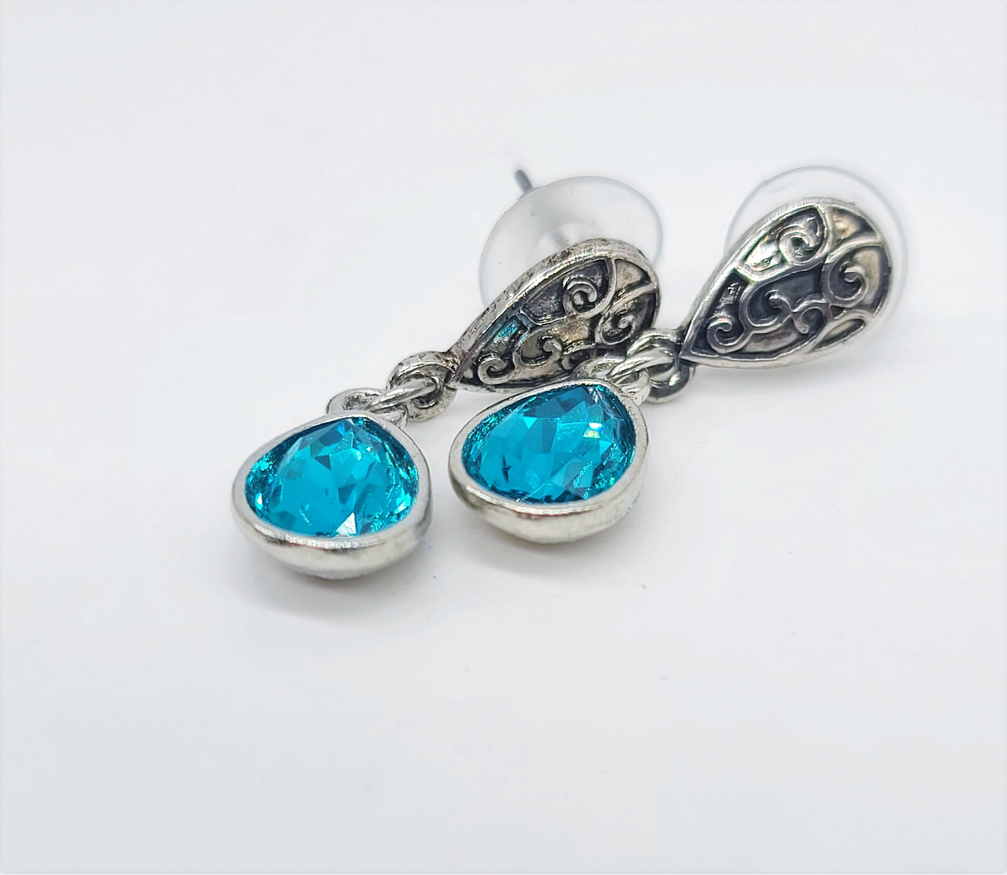 Light Blue Teardrop Scroll Post Earrings
