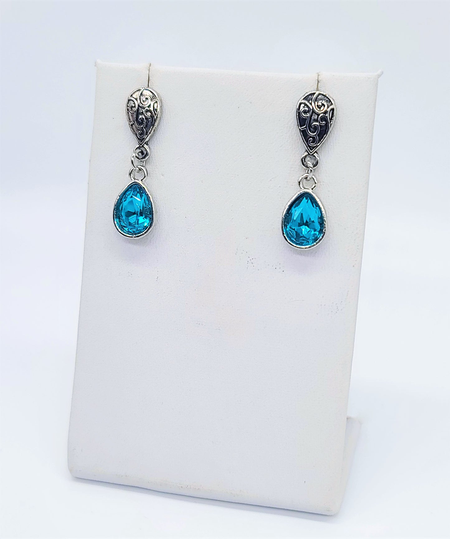 Light Blue Teardrop Scroll Post Earrings