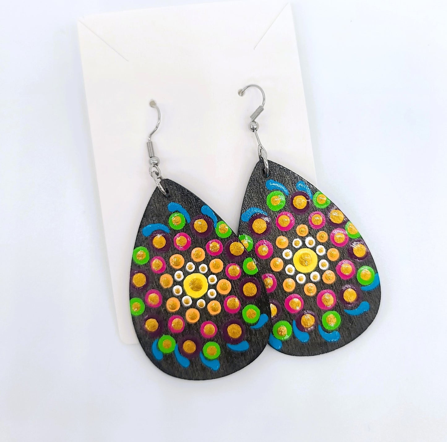 Hand-painted Dot Mandala Earrings