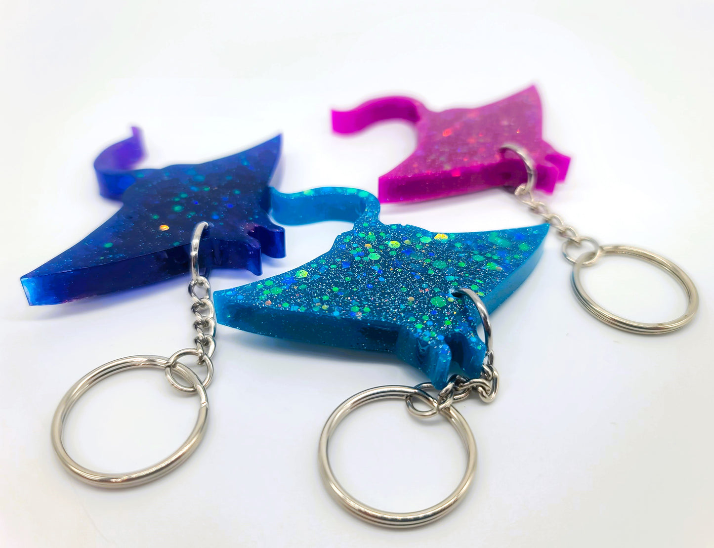 Manta Ray Key Chain - Handmade Resin & Glitter Key Chain