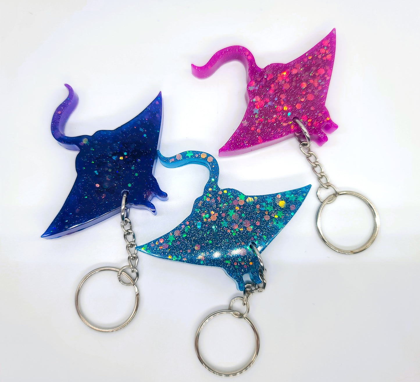 Manta Ray Key Chain - Handmade Resin & Glitter Key Chain