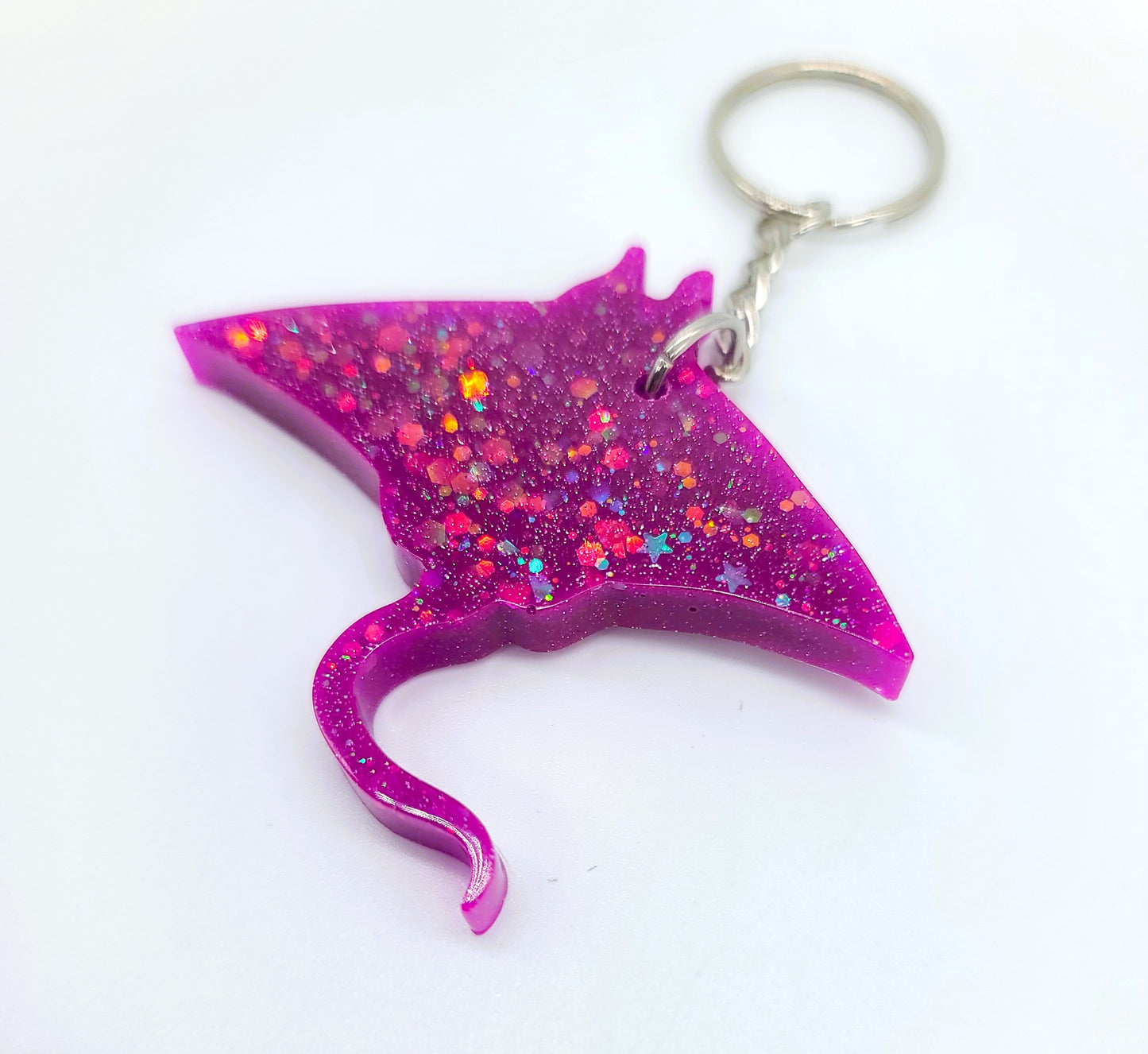 Manta Ray Key Chain - Handmade Resin & Glitter Key Chain