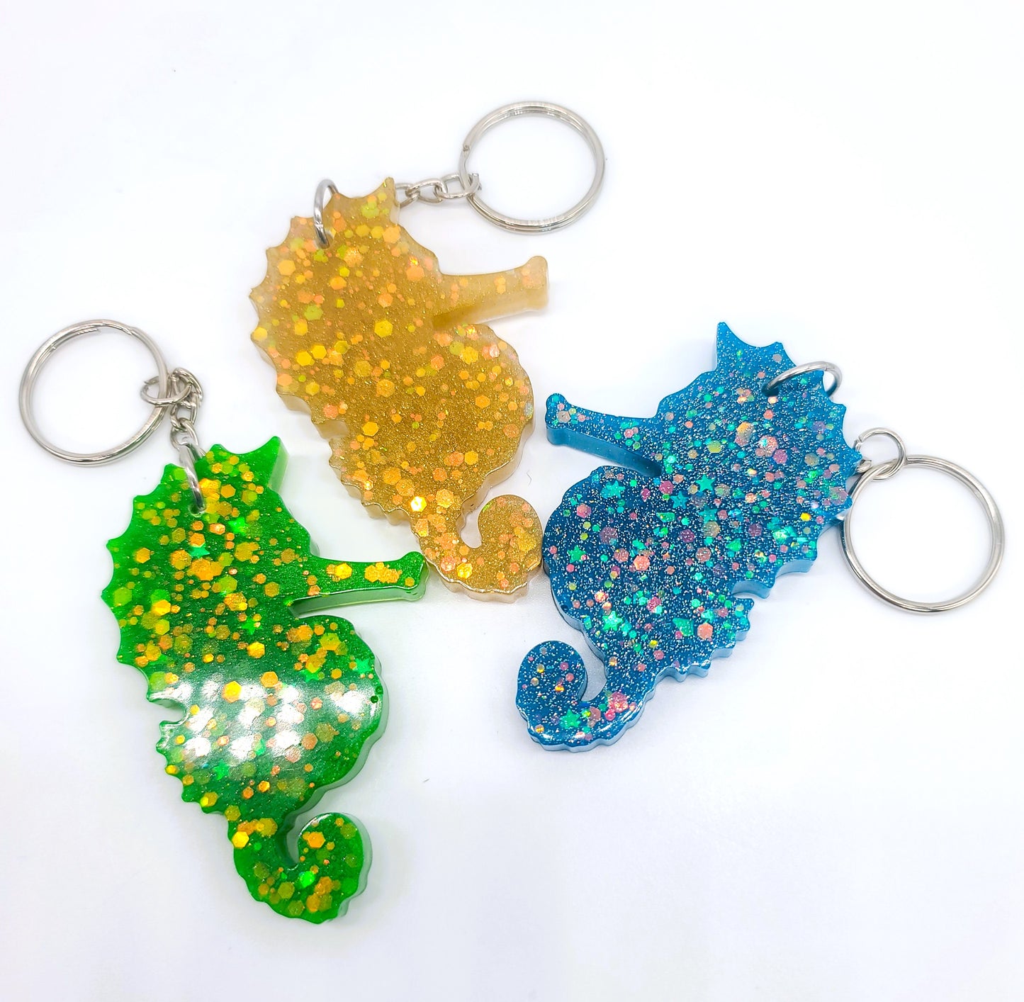 Seahorse  Key Chain - Handmade Resin & Glitter Key Chain