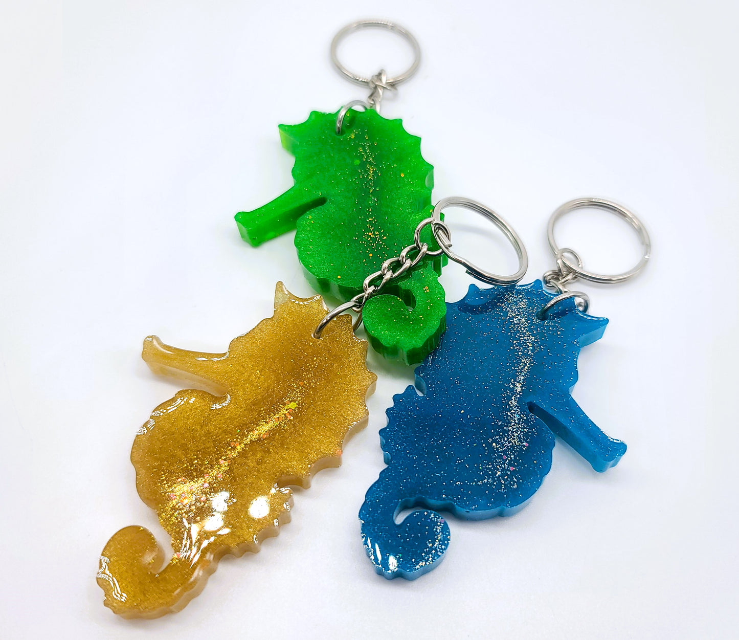 Seahorse  Key Chain - Handmade Resin & Glitter Key Chain