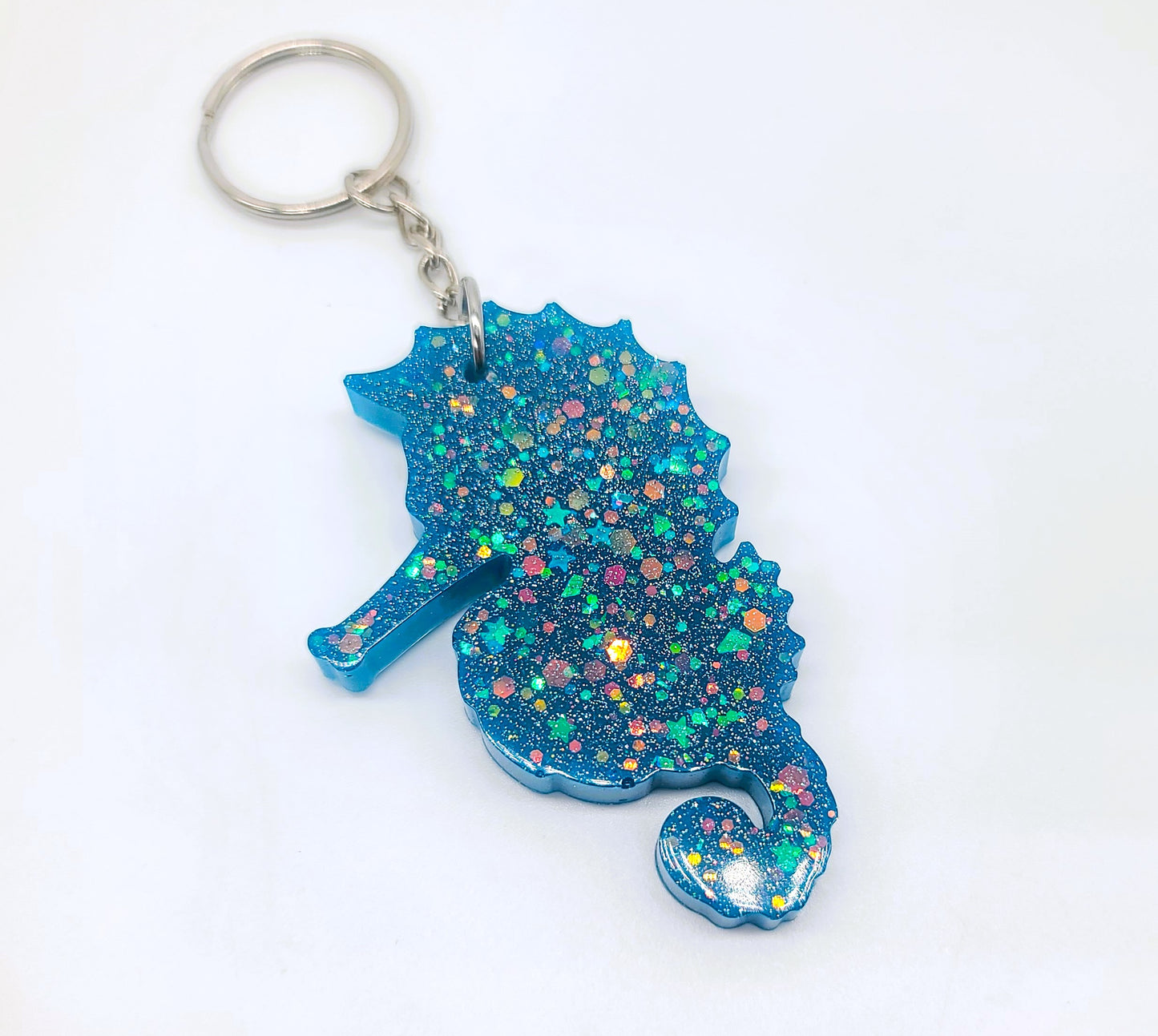 Seahorse  Key Chain - Handmade Resin & Glitter Key Chain